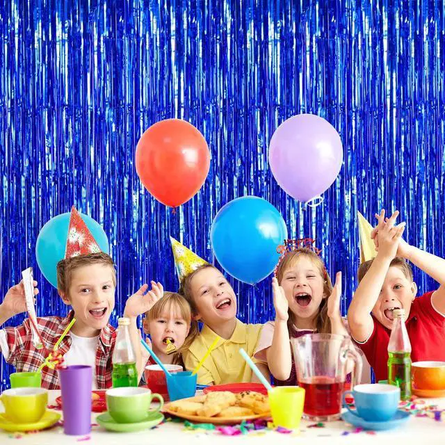 Alt view image 4 of 7 - 2 Pack Fringe Curtains Foil Shiny Fringe Backdrop Tinsel Door Streamers Foil Curtains for Birthday Wedding Engagement Bridal Shower Celebration Party Decorations Large Blue