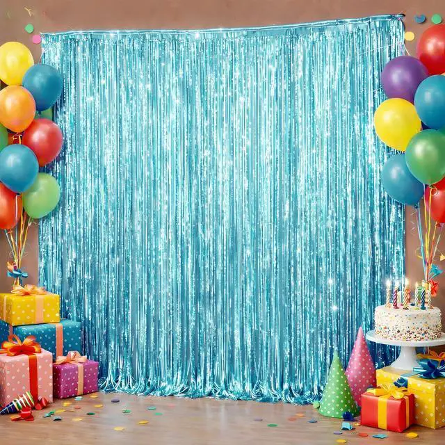 Main image of Pool Party Decorations - Blue Tinsel Streamers Backdrop Banner | Summer Party Favors Supplies Indoor Outdoor - Ocean Themed Party Decorations for Beach Sea Water Blue Birthday,2 Pack