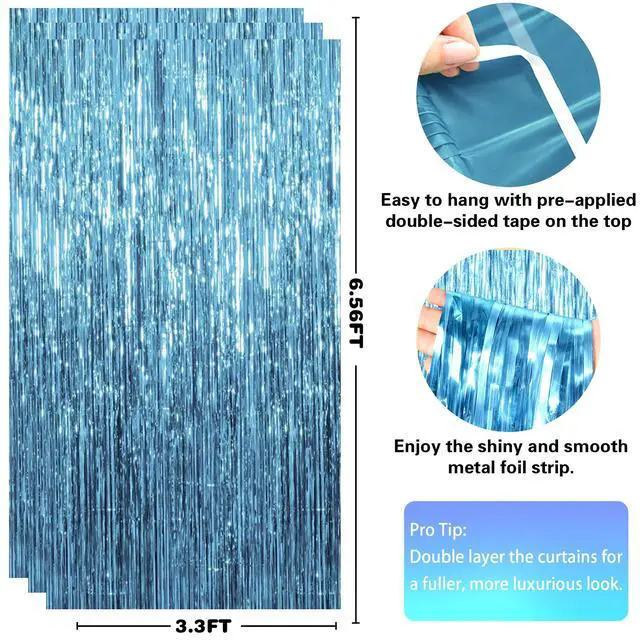 Alt view image 2 of 6 - Pool Party Decorations - Blue Tinsel Streamers Backdrop Banner | Summer Party Favors Supplies Indoor Outdoor - Ocean Themed Party Decorations for Beach Sea Water Blue Birthday,2 Pack