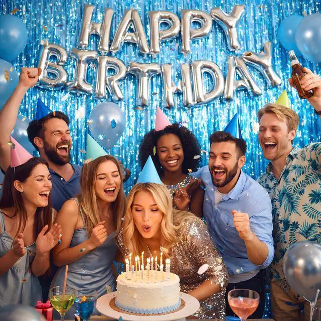 Alt view image 4 of 6 - Pool Party Decorations - Blue Tinsel Streamers Backdrop Banner | Summer Party Favors Supplies Indoor Outdoor - Ocean Themed Party Decorations for Beach Sea Water Blue Birthday,2 Pack