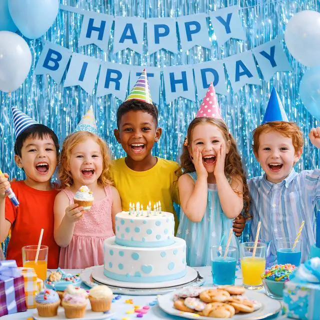 Alt view image 5 of 6 - Pool Party Decorations - Blue Tinsel Streamers Backdrop Banner | Summer Party Favors Supplies Indoor Outdoor - Ocean Themed Party Decorations for Beach Sea Water Blue Birthday,2 Pack