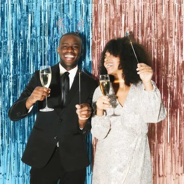 Alt view image 6 of 7 - 3 Pack Light Blue Tinsel Backdrop Curtains, 3.3x6.6 FT Party Decor