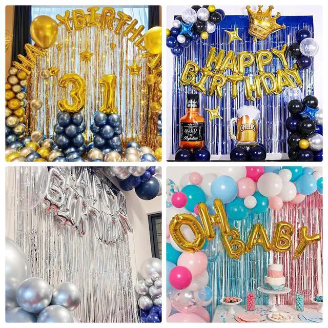 Alt view image 5 of 7 - 3 Pack Light Blue Tinsel Backdrop Curtains, 3.3x6.6 FT Party Decor