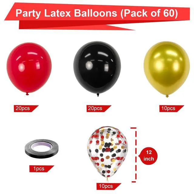Alt view image 2 of 7 - Red Black and Gold Confetti Balloons Set 60pcs 12 inch