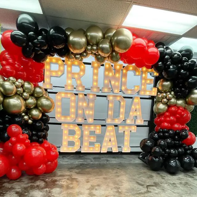 Alt view image 4 of 7 - Red Black and Gold Confetti Balloons Set 60pcs 12 inch