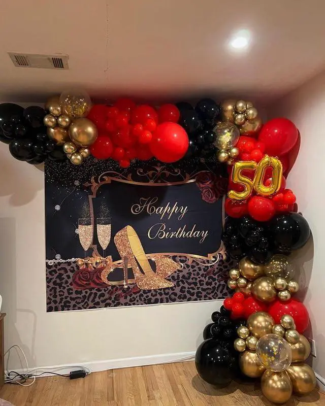 Alt view image 6 of 7 - Red Black and Gold Confetti Balloons Set 60pcs 12 inch