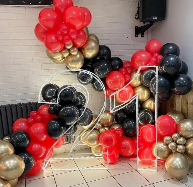 Alt view image 5 of 7 - Red Black and Gold Confetti Balloons Set 60pcs 12 inch