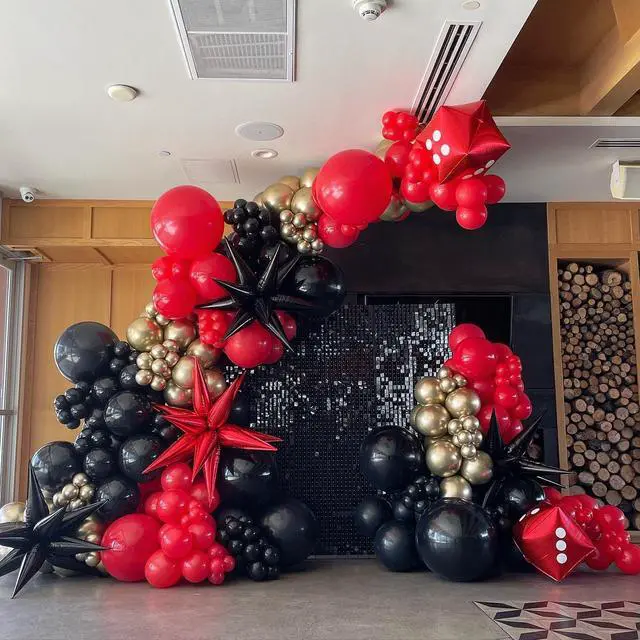 Alt view image 7 of 7 - Red Black and Gold Confetti Balloons Set 60pcs 12 inch