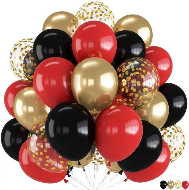 Main image of Red Black Gold Balloons,60pcs 12inch Red Black Gold Metallic Chrome Confetti Balloons for Casino Theme Birthday Party,Graduation New Year Party Decorations Supplies