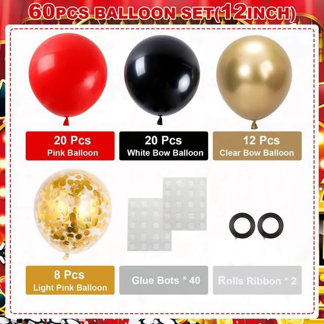 Alt view image 2 of 6 - Red Black Gold Balloons,60pcs 12inch Red Black Gold Metallic Chrome Confetti Balloons for Casino Theme Birthday Party,Graduation New Year Party Decorations Supplies