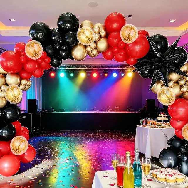 Alt view image 5 of 6 - Red Black Gold Balloons,60pcs 12inch Red Black Gold Metallic Chrome Confetti Balloons for Casino Theme Birthday Party,Graduation New Year Party Decorations Supplies