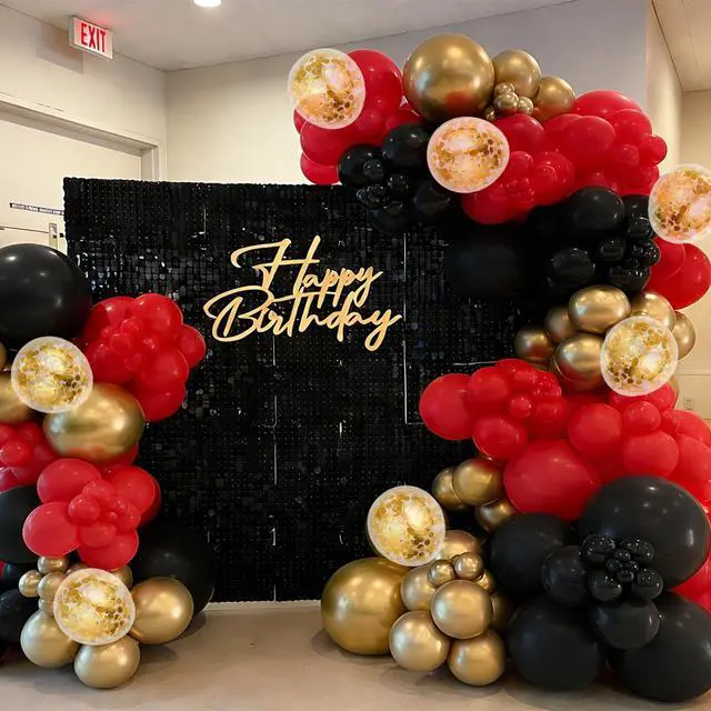 Alt view image 6 of 6 - Red Black Gold Balloons,60pcs 12inch Red Black Gold Metallic Chrome Confetti Balloons for Casino Theme Birthday Party,Graduation New Year Party Decorations Supplies