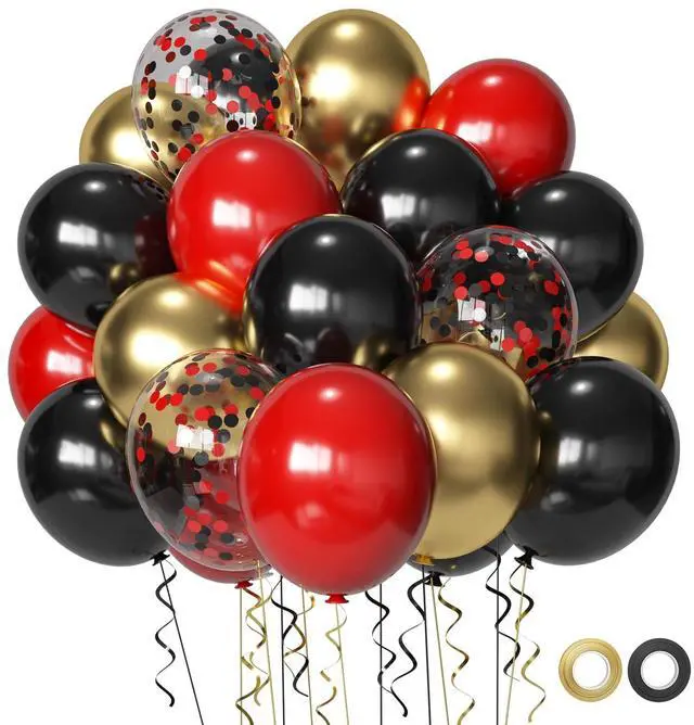 Main image of Red Black and Gold Party Balloons, Black Red Gold Latex Balloons 50 Pcs 12 inch Red Black Gold Balloons For Birthday Graduation Hollywood Casino Wedding Party Decoration
