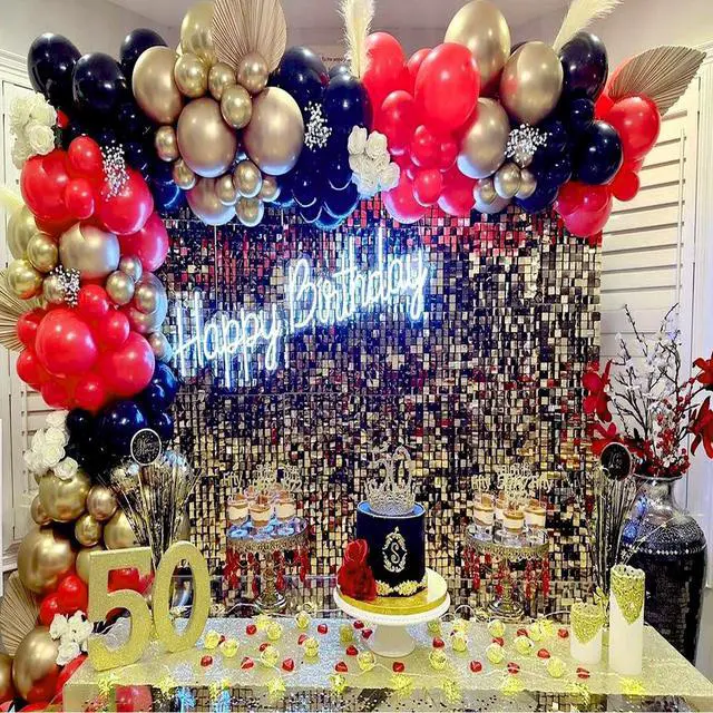 Alt view image 7 of 7 - Red Black and Gold Party Balloons, Black Red Gold Latex Balloons 50 Pcs 12 inch Red Black Gold Balloons For Birthday Graduation Hollywood Casino Wedding Party Decoration