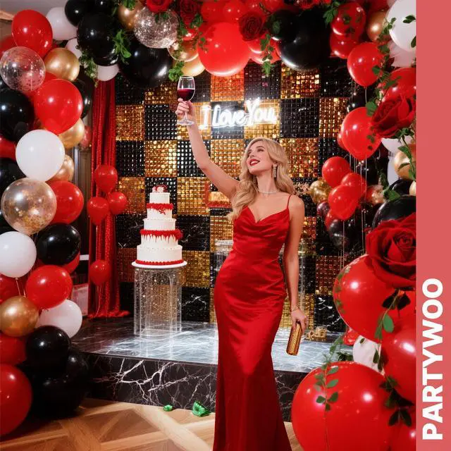 Alt view image 4 of 7 - Red and Black Balloons 65pcs Matte Black Red Balloons