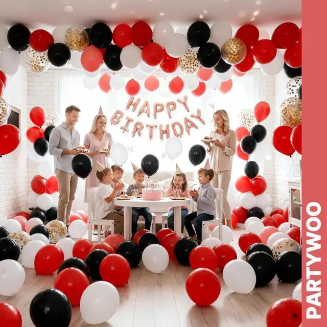 Alt view image 7 of 7 - Red and Black Balloons 65pcs Matte Black Red Balloons