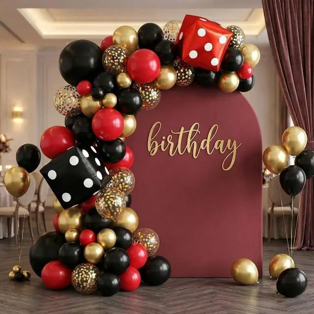 Alt view image 5 of 7 - Red Black Gold Balloon, 22 Inch Dice Foil Balloons, Metallic Gold Confetti Balloons for Dice Game Night Carnival Theme Birthday Party Decorations