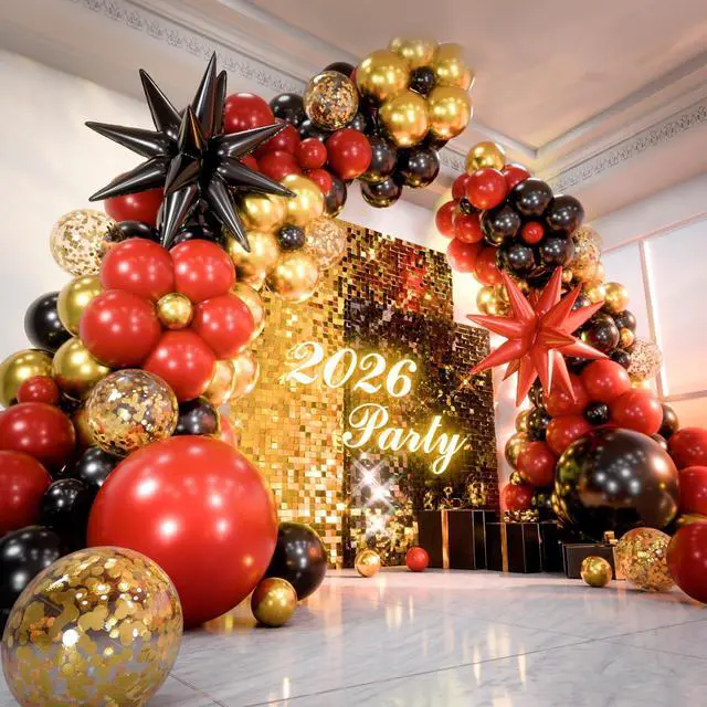 Main image of Balloon Arch Kit, 134pcs Red Black Gold Balloons, Star Foil Balloons, Birthday, Graduation, Casino, New Year and Retirement Decorations