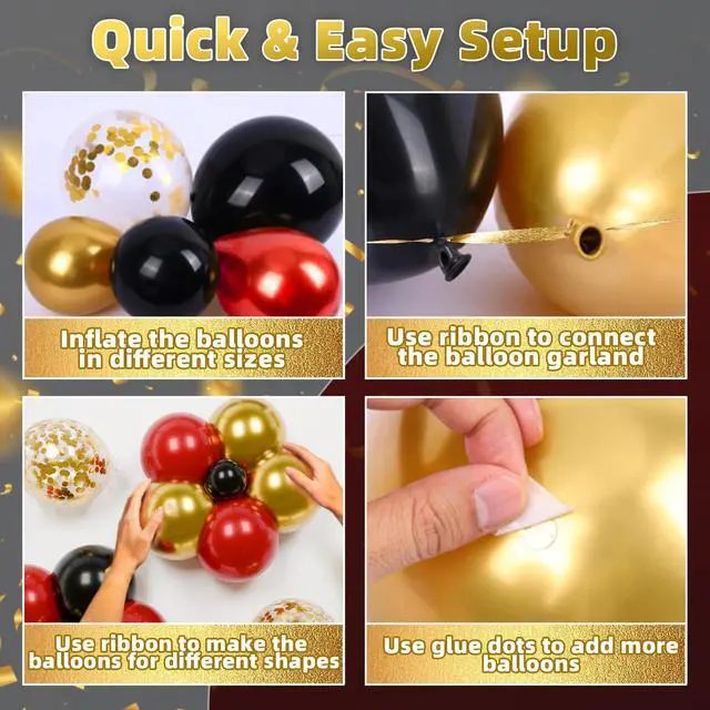 Alt view image 4 of 7 - Balloon Arch Kit, 134pcs Red Black Gold Balloons, Star Foil Balloons, Birthday, Graduation, Casino, New Year and Retirement Decorations