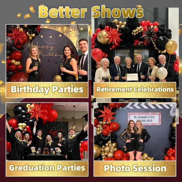 Alt view image 5 of 7 - Balloon Arch Kit, 134pcs Red Black Gold Balloons, Star Foil Balloons, Birthday, Graduation, Casino, New Year and Retirement Decorations