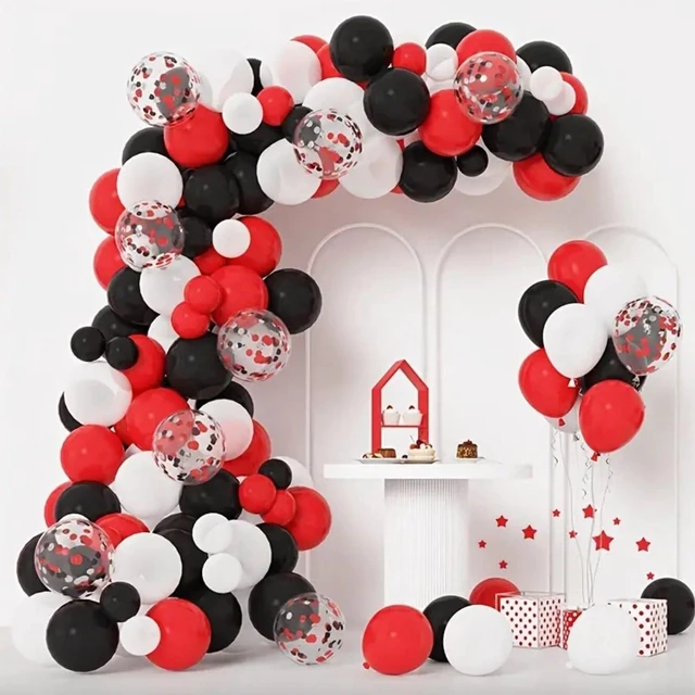 Alt view image 4 of 7 - 50pcs 12 Inches Black Red Confetti Balloons Kit, Black Red White Party Balloons with Ribbons for Birthday, Wedding, Baby Shower, Graduation Decorations