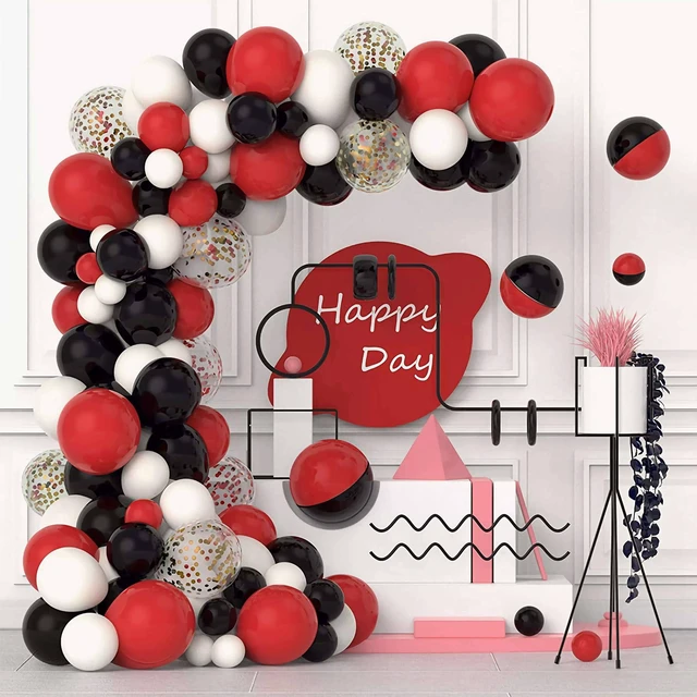 Alt view image 3 of 7 - 50pcs 12 Inches Black Red Confetti Balloons Kit, Black Red White Party Balloons with Ribbons for Birthday, Wedding, Baby Shower, Graduation Decorations