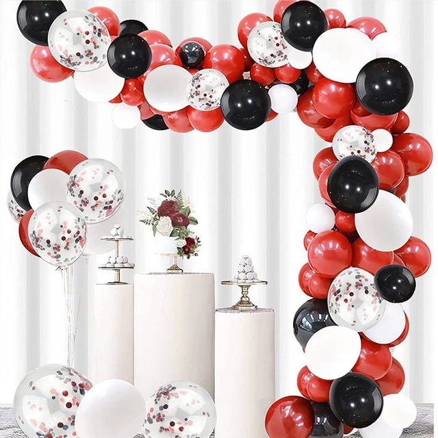Alt view image 5 of 7 - 50pcs 12 Inches Black Red Confetti Balloons Kit, Black Red White Party Balloons with Ribbons for Birthday, Wedding, Baby Shower, Graduation Decorations