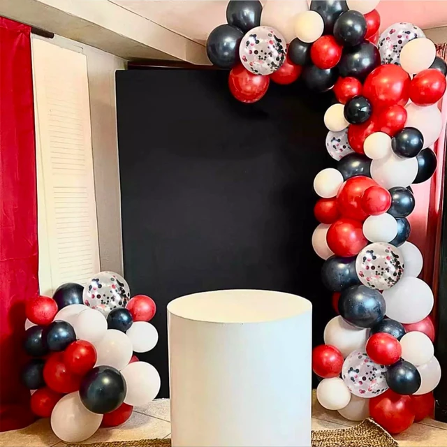 Alt view image 6 of 7 - 50pcs 12 Inches Black Red Confetti Balloons Kit, Black Red White Party Balloons with Ribbons for Birthday, Wedding, Baby Shower, Graduation Decorations