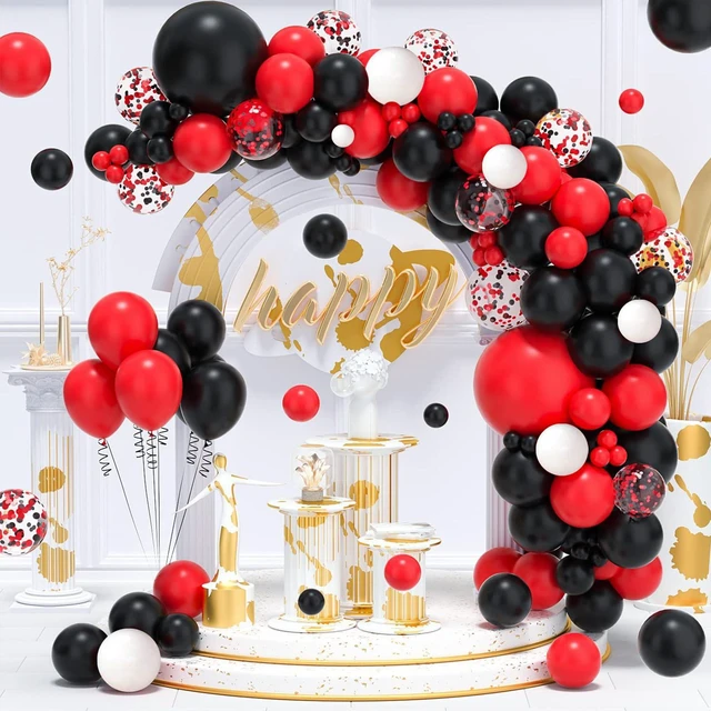 Alt view image 7 of 7 - 50pcs 12 Inches Black Red Confetti Balloons Kit, Black Red White Party Balloons with Ribbons for Birthday, Wedding, Baby Shower, Graduation Decorations