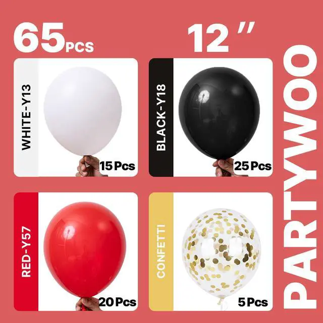 Alt view image 2 of 7 - Red and Black Balloons 65pcs Matte Black Red Balloons