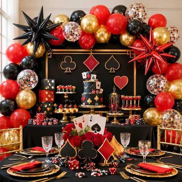 Alt view image 6 of 7 - Red Black and Gold Balloons for Casino Birthday Decorations