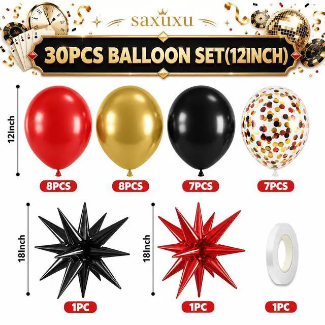 Alt view image 2 of 7 - Red Black and Gold Balloons for Casino Birthday Decorations