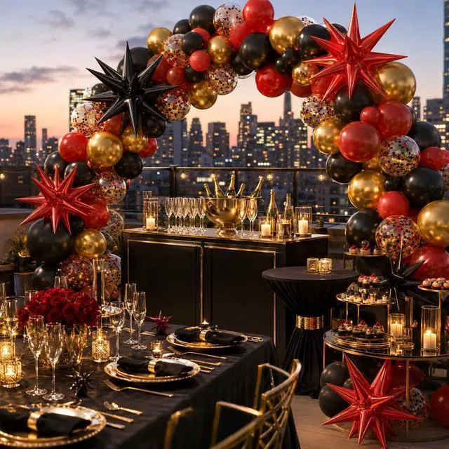Alt view image 7 of 7 - Red Black and Gold Balloons for Casino Birthday Decorations