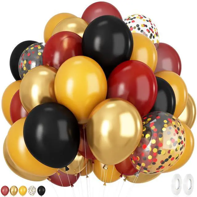 Main image of Black Burgundy Gold Balloon, 12 Inches 50 Pcs Burgundy and Gold Balloons Set with Metallic Gold Black Lemon Yellow Balloons for Kids Party Birthday Baby Shower Party Decorations