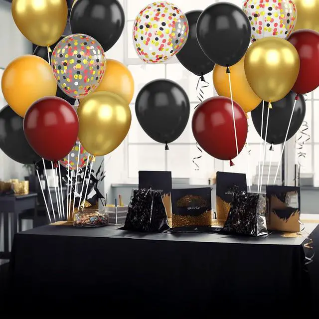 Alt view image 4 of 6 - Black Burgundy Gold Balloon, 12 Inches 50 Pcs Burgundy and Gold Balloons Set with Metallic Gold Black Lemon Yellow Balloons for Kids Party Birthday Baby Shower Party Decorations
