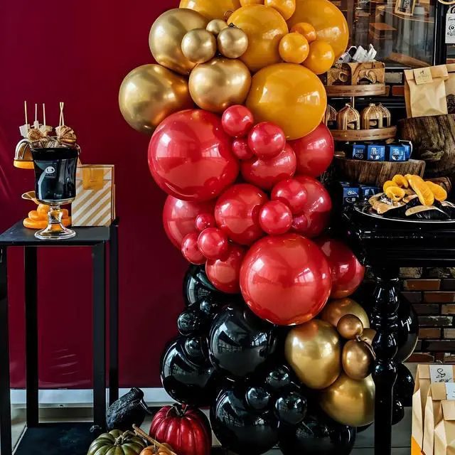 Alt view image 6 of 6 - Black Burgundy Gold Balloon, 12 Inches 50 Pcs Burgundy and Gold Balloons Set with Metallic Gold Black Lemon Yellow Balloons for Kids Party Birthday Baby Shower Party Decorations