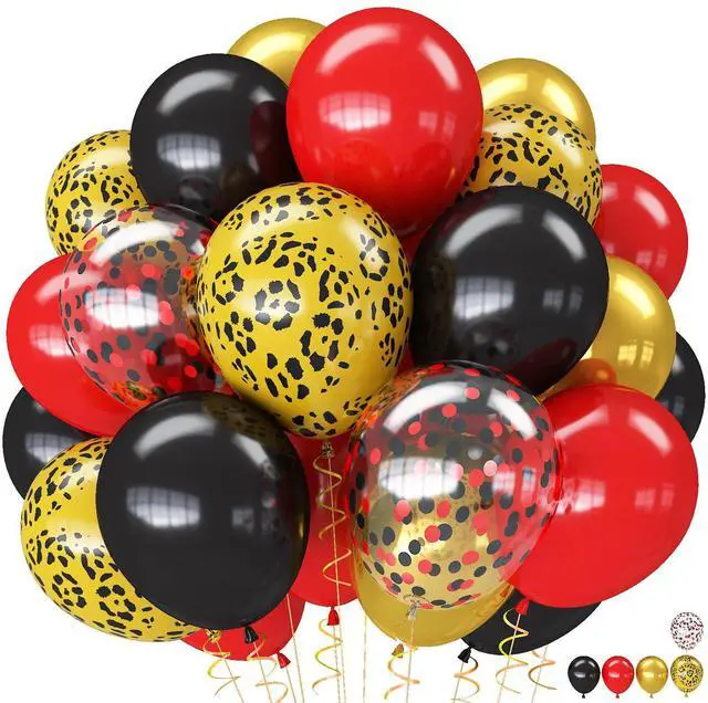 Main image of Red Black Cheetah Balloons, 60Pcs 12Inch Black Red Metallic Gold and Leopard Print Balloons with Confetti Latex Balloon for Wild Animal Jungle Safari Zoo Theme Birthday Bachelorette Party Decoration