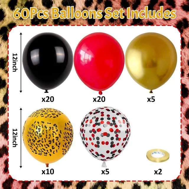 Alt view image 2 of 7 - Red Black Cheetah Balloons, 60Pcs 12Inch Black Red Metallic Gold and Leopard Print Balloons with Confetti Latex Balloon for Wild Animal Jungle Safari Zoo Theme Birthday Bachelorette Party Decoration