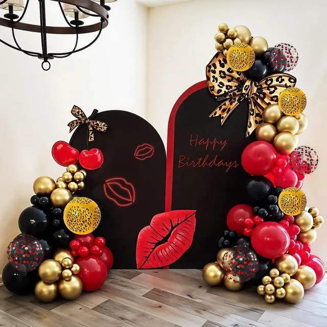 Alt view image 3 of 7 - Red Black Cheetah Balloons, 60Pcs 12Inch Black Red Metallic Gold and Leopard Print Balloons with Confetti Latex Balloon for Wild Animal Jungle Safari Zoo Theme Birthday Bachelorette Party Decoration