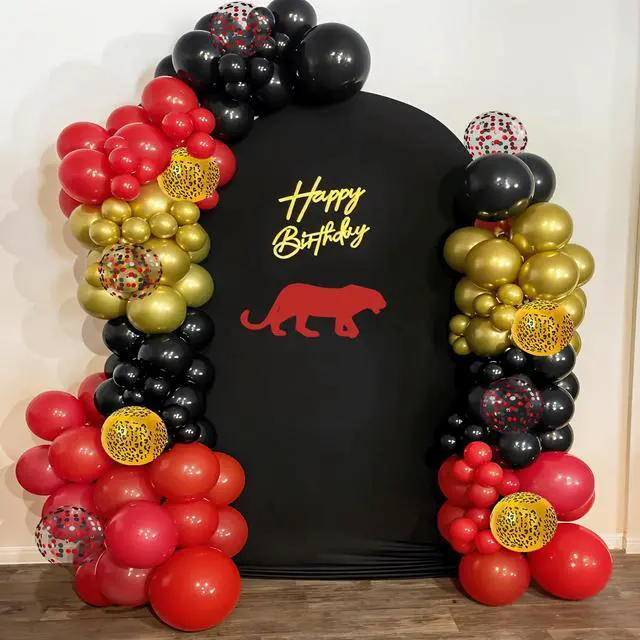 Alt view image 5 of 7 - Red Black Cheetah Balloons, 60Pcs 12Inch Black Red Metallic Gold and Leopard Print Balloons with Confetti Latex Balloon for Wild Animal Jungle Safari Zoo Theme Birthday Bachelorette Party Decoration