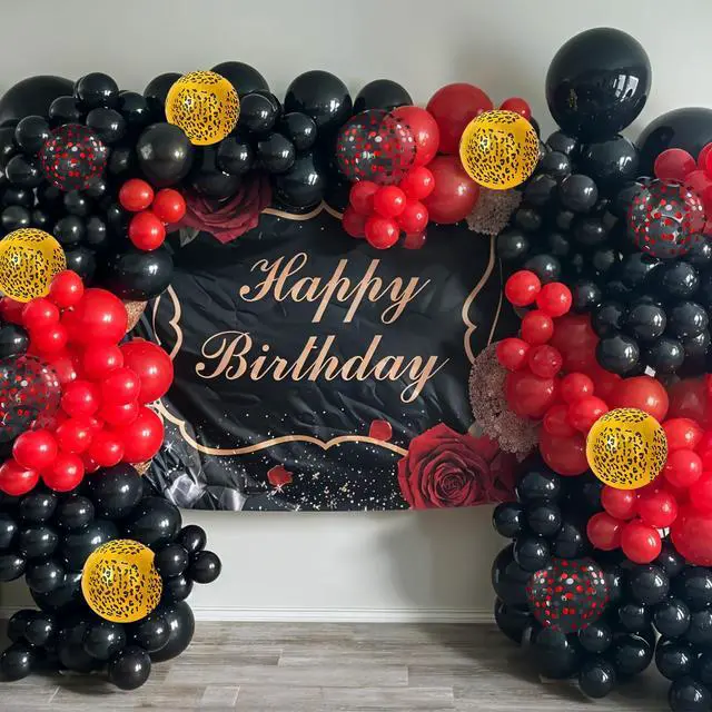 Alt view image 6 of 7 - Red Black Cheetah Balloons, 60Pcs 12Inch Black Red Metallic Gold and Leopard Print Balloons with Confetti Latex Balloon for Wild Animal Jungle Safari Zoo Theme Birthday Bachelorette Party Decoration