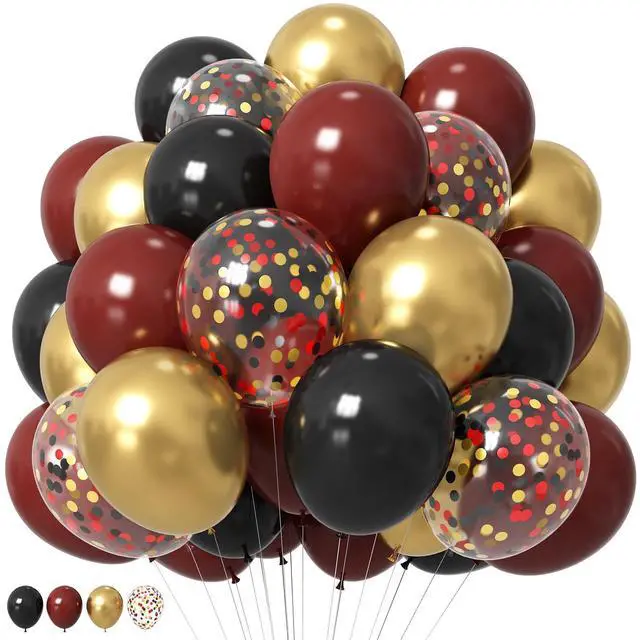 Main image of Black Burgundy Gold Balloons 12 Inch for Kids Halloween Birthday