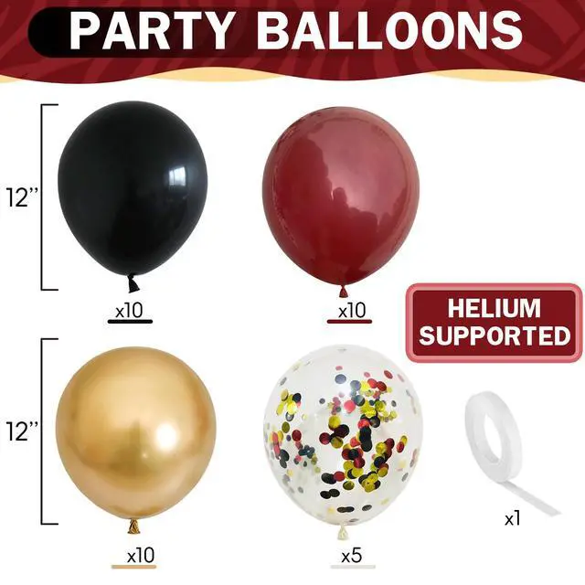 Alt view image 2 of 7 - Black Burgundy Gold Balloons 12 Inch for Kids Halloween Birthday