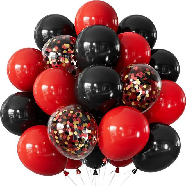 Main image of Red and Black Balloons, Black and Red Confetti Balloons for Party