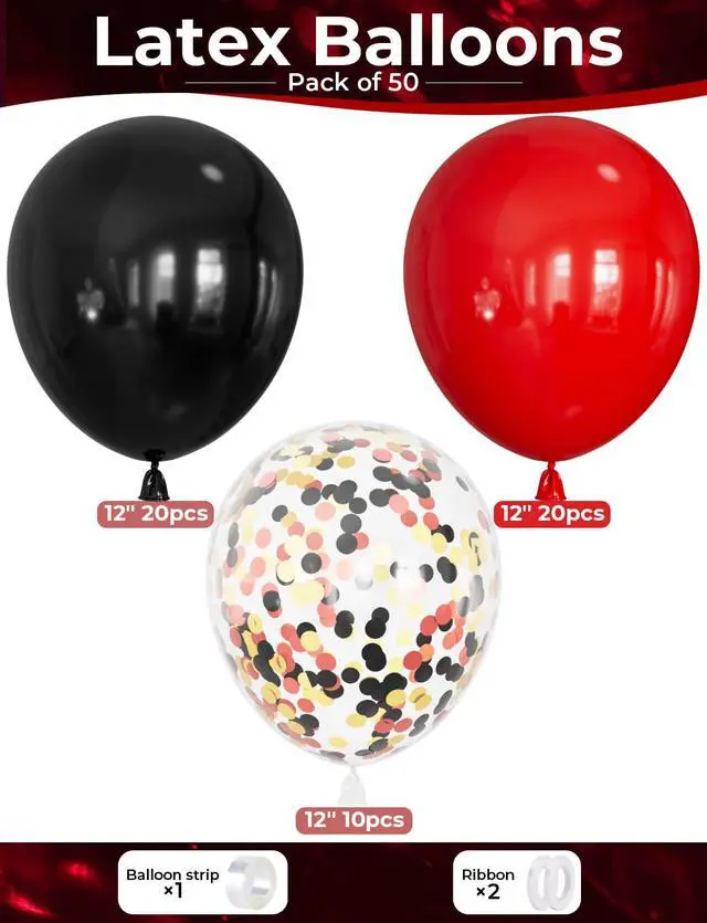 Alt view image 3 of 7 - Red and Black Balloons, Black and Red Confetti Balloons for Party