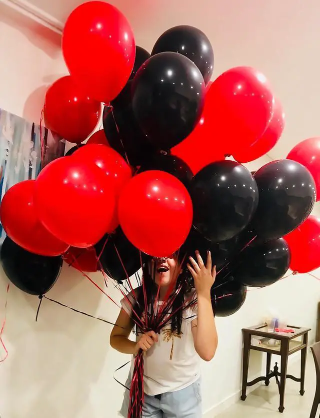 Alt view image 7 of 7 - Red and Black Balloons, Black and Red Confetti Balloons for Party