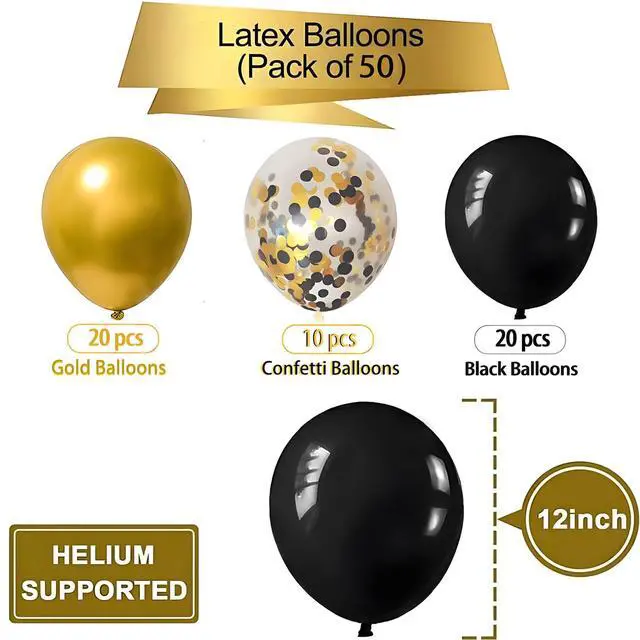 Alt view image 5 of 5 - Black and Gold Balloons with Black and Gold Confetti Balloons for New Years Graduation Baby Shower Wedding Birthday Family Parties Decoration,50Pcs 12inch