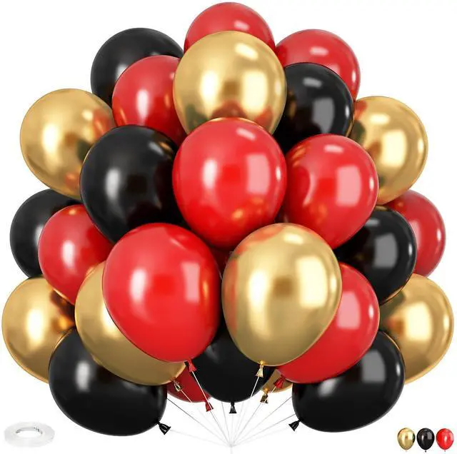 Main image of Red Black and Gold Balloons, 60Pcs 12 Inch Red and Black Gold Party