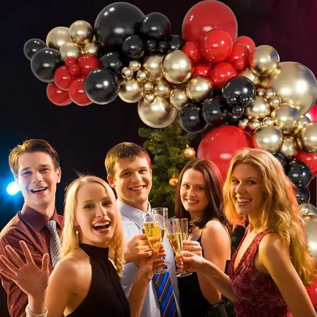 Alt view image 4 of 7 - Red Black and Gold Balloons, 60Pcs 12 Inch Red and Black Gold Party