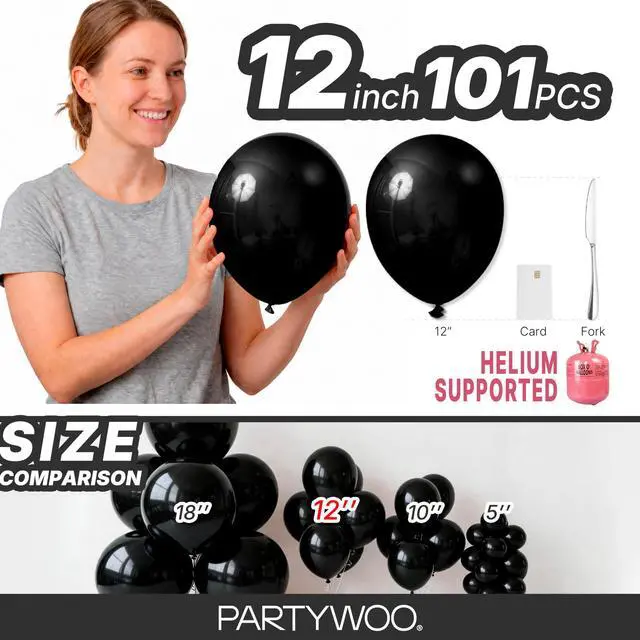 Alt view image 6 of 7 - Black Balloons 101pcs Matte Latex Helium Balloons 12 Inch